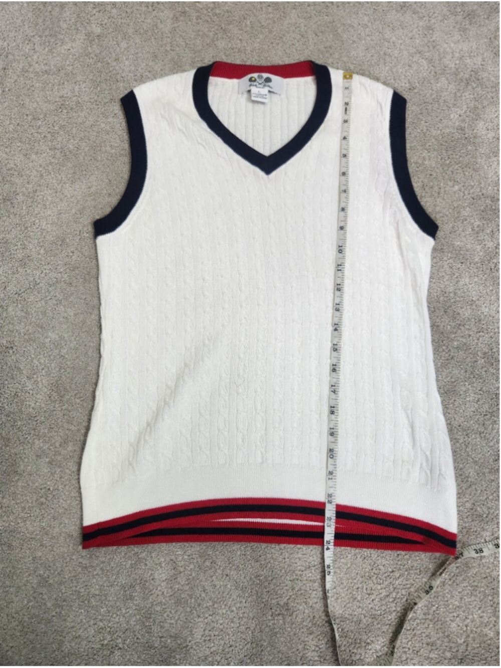 Supima Cotton Cable Knit Sweater Vest White Size Larg Preppy Heritage Old Money - Picture 8 of 11